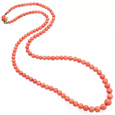 Vintage 18K Yellow Gold Mediterranean Red Coral Graduated Beaded Strand Necklace • $495