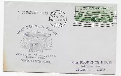 Graf Zeppelin Cover Miami To Chicago  9th Flight 1933. • £31.62