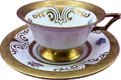 *RARE* White DEMI CUP & SAUCER W/GOLD GILDING  By ESCHENBACH BAVARIA Good Cond. • $19.99