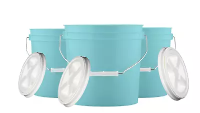 2 Gallon Aqua Food Grade Buckets BPA Free Gamma Screw On Lids Pails (3 Pack ) • $62.77