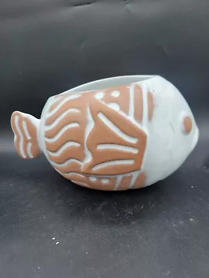 Vintage Brown White Fish Ceramic Planter Pot Redware Terra Cotta Pottery • $20