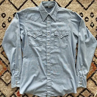 $30 • Buy Vintage '70s Sears Chambray Western Long Sleeve Shirt, 15-15.5/Medium