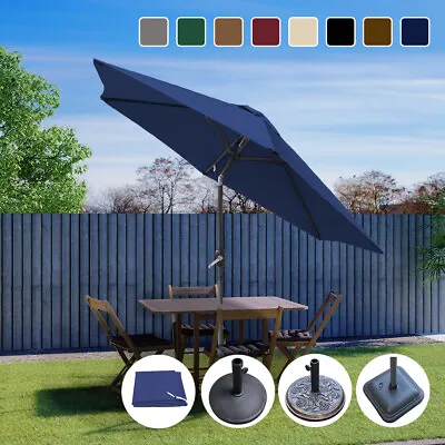 2.5M 2.7M 3M Round Garden Parasol Umbrella With Crank Tilt Base Cover Fabric • £20.99