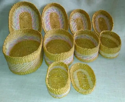 Vintage Set Of 5 Oval Nesting Baskets Sweet Grass Hand Woven 7  X 5  X 4  High • $14.99