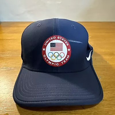 Nike Olympic Team Dri Fit Swoosh Flex Fit M/L Hat Navy Blue Embroidered Logo • $11