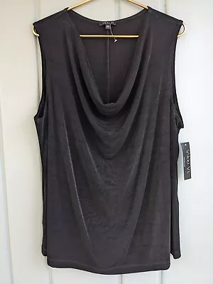 Vikki Vi Womens Plus 2X Tank Cami Shell Shirt Top Black Slinky Cowl Neck Travel • $36.99