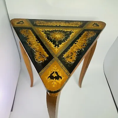 VTG Florentia Italian Triangular Music Box Table Wood Inlay Jewelry Dr Zhivago • $95