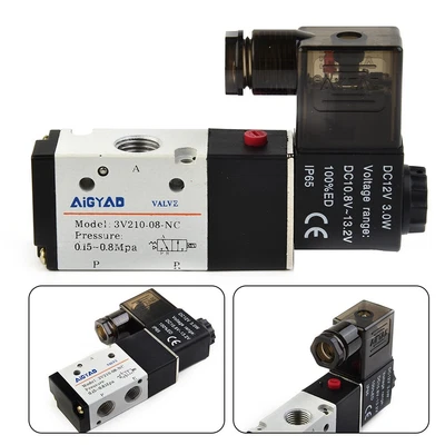 $25.29 • Buy DC 12V 2-Position&3-Way 1/4 PT Air Pneumatic Solenoid Valve 0.15-0.8MPa 3V210-08