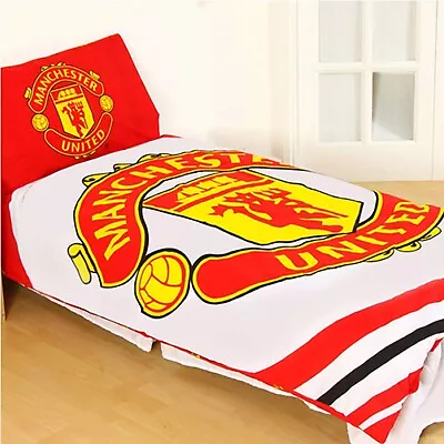 New Official Man Utd Single Bed Duvet Cover & Pillowcase Set Man United Bed Set • £24.99