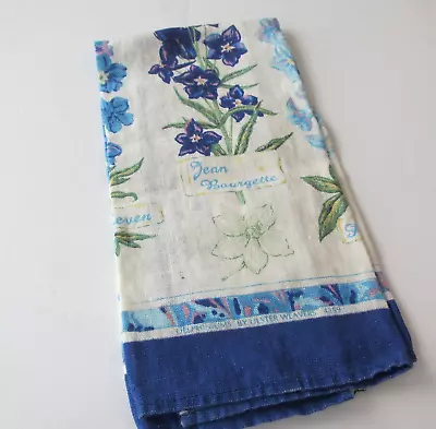 Vintage Irish Linen Tea Towel Blue Purple Delphiniums #4259 Ulster Weavers • $13.99