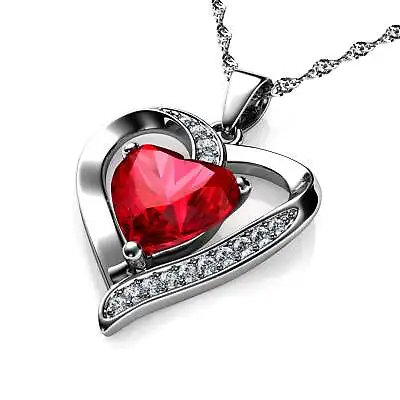 DEPHINI Red Heart Pendant 925 Sterling Silver Heart Pendant CZ • £34