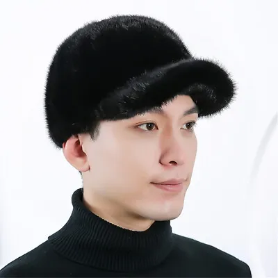 Men's Real Mink Fur Hat Thicken Winter Warm Baseball Cap Outdoor Fashion Handsom • $52.29