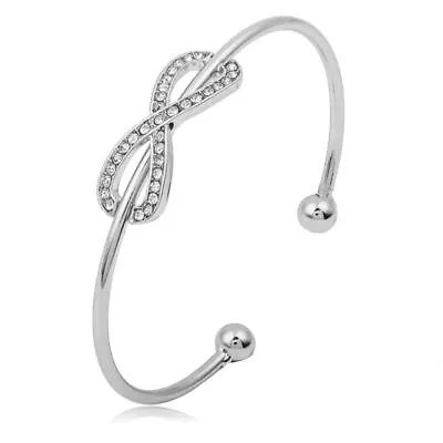 Ladies Silver Gold Infinity Friendship Crystal Charm Bridesmaid Bracelet Bangle • £3.95