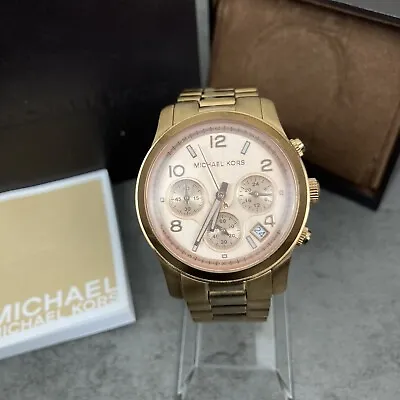 Michael Kors Womens MK-5128 Watch R.Gold SSteel Runway Ladies MK5128 New Battery • £39.90