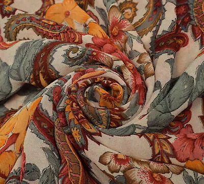Sushila Vintage Cream Saree 100% Pure Georgette Silk Printed Floral Craft Fabric • $31.99