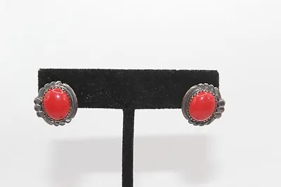 Vintage Native American SS Red Coral Stud Earrings   (053PID) • $19.99
