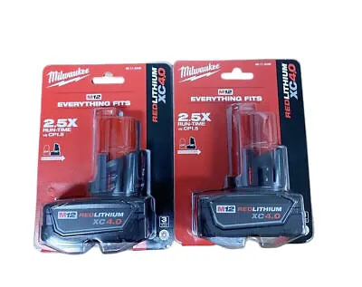 2 PCS Milwaukee 48-11-2440 12-Volt M12 XC 4.0 Red Lituium Cordless Tool Battery • $54