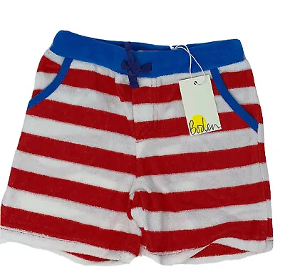 NWT Baby Boden Boy Girl 6-9 Months Red White Blue Stripe Terry Toweling Shorts • $21.99