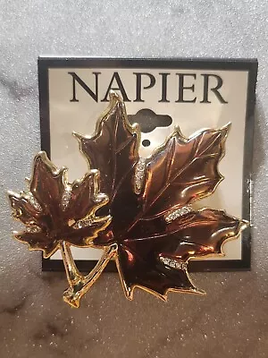 Napier Goldtone And Enamel Maple Leaf Brooch Pin 2.25  New • $14.99