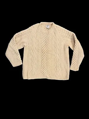 Vintage Hand Knits Irish Wool Fisherman Sweater Cream Men’s L Made In Ireland • $59.99