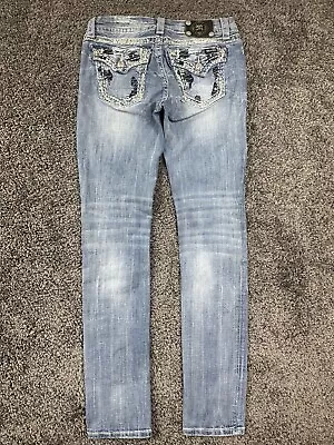 Miss Me Easy Skinny Embellished Flap Pocket Bling Denim Jeans Blue Womens 30 • $24.99