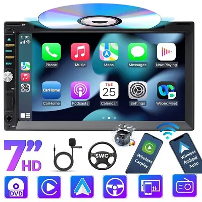 7  Double 2 Din Car DVD CD Player Touch Radio Wireless CarPlay GPS Stereo Camera • $109.90