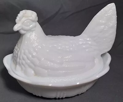 Vintage Opalescent Milk Glass Nesting Hen Covered Dish 5  Inch Pristine  • $4.95