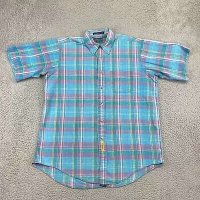 $17.95 • Buy BD Baggies Shirt Mens Medium Pink Blue Plaid Half Sleeve Button Up 100% Cotton