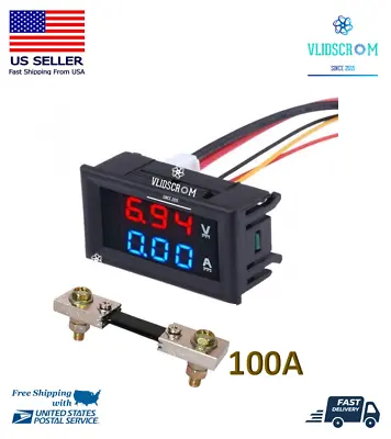 Mini Digital Voltmeter Shunt Ammeter DC 100V 100A LED Display Amp Volt Tester • $15.99