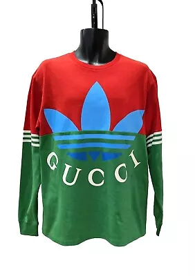 GUCCI X Adidas Red Green Long Sleeve T-Shirt Men's Size M Medium Cotton Jersey • $459.99