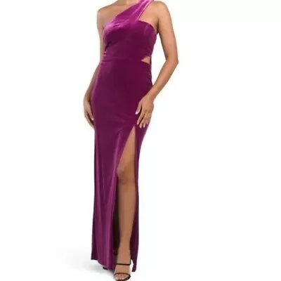 Aidan By AIDAN MATTOX One Shoulder Cut Out Velvet Gown Purple Dress Size 6 • $149