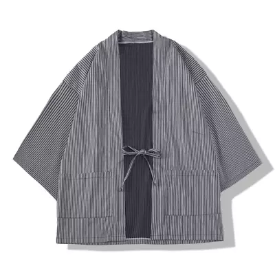Men Kimono Cardigan Coat Casual Jacket Retro Striped Japanese Yukata Haori Coat • £23.99