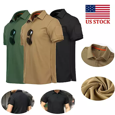 Men's Tactical Polo T-Shirt Combat Short Sleeve Quick Dry Team Work Casual Shirt • $13.29