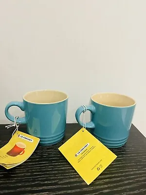 LE CREUSET Turquoise Stoneware Coffee Mug 350ml X 2 SET   Brand New. • £35.99