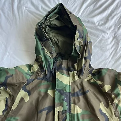 US Military Gore-Tex Jacket Cold Weather Woodland Camo Parka L Large Long • $44.99