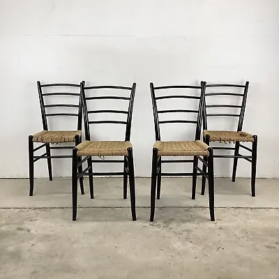 Vintage Modern Rope Seat Dining Chairs- Made In Italy Four • $850