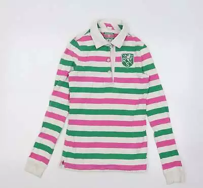 Rampant Sporting Womens Multicoloured Striped Cotton Basic Polo Size 8 Collared • £3.75