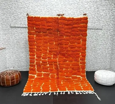 Vintage Moroccan Rug Tribal Beni Rug Area Handmade Orange Carpet Berber Wool • $299