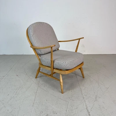 £494.10 • Buy ERCOL WINDSOR ARM CHAIR REFURB'D BLONDE FRENCH TICKING RETRO VINTAGE #3775 3a