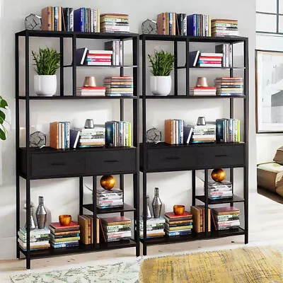 80'' Tall Bookshelf W/ Drawers Industrial Wood Bookcase Storage Display Shelf • $99.93