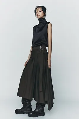 ZARA Wrap Asymmetric Skirt Minimalist Midi Long ZW Collection S Buckle Brown • £58.50