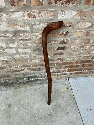 Vintage Walking Cane Stick Rustic Wood Handcrafted Folk Art 34” • $29