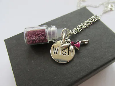 Handmade Pretty Purple Tinkerbell Fairy Dust Make A Wish Glass Jar Necklace • £4.99