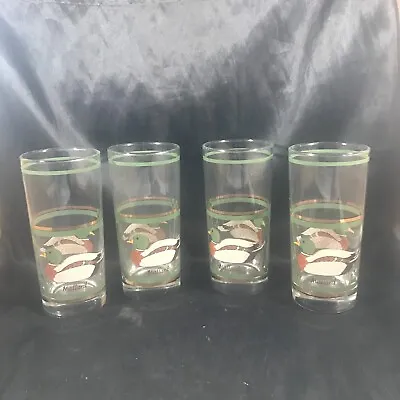 Set Of 4 Vintage Mallard Duck Hi Ball Tumblers Drinking Glasses Gold Accent • $15.92