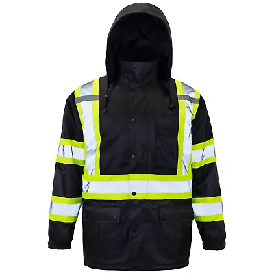 Hi-Vis Black Parka Safety Jacket With 2 Tone And Reflective X On Back • $56.99