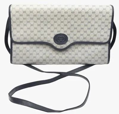 Vintage Gucci Micro GG Monogram Slim Envelope Navy/Gray Clutch Crossbody Bag • $299.99