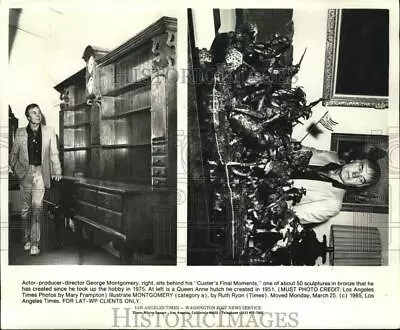 1985 Press Photo Actor George Montgomery Poses With His Sculptures - Noc84710 • $19.99