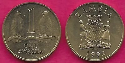 Zambia 1 Kwacha 1992 Unc 1 Year Typetwo Taita Falcons On Branchnational Arms W • $2.15