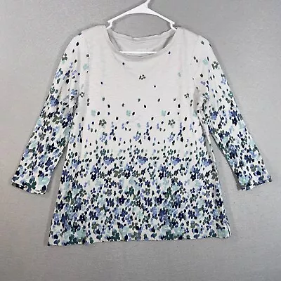 J. Jill Top Womens XS Grey Blue 3/4 Sleeve Boat Neck Graphic Casual Adult • $11.19