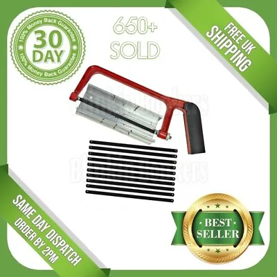 6  Red Junior Aluminium Hacksaw & Mitre Block Box 10 Spare Blades Angle Sawing • £7.19